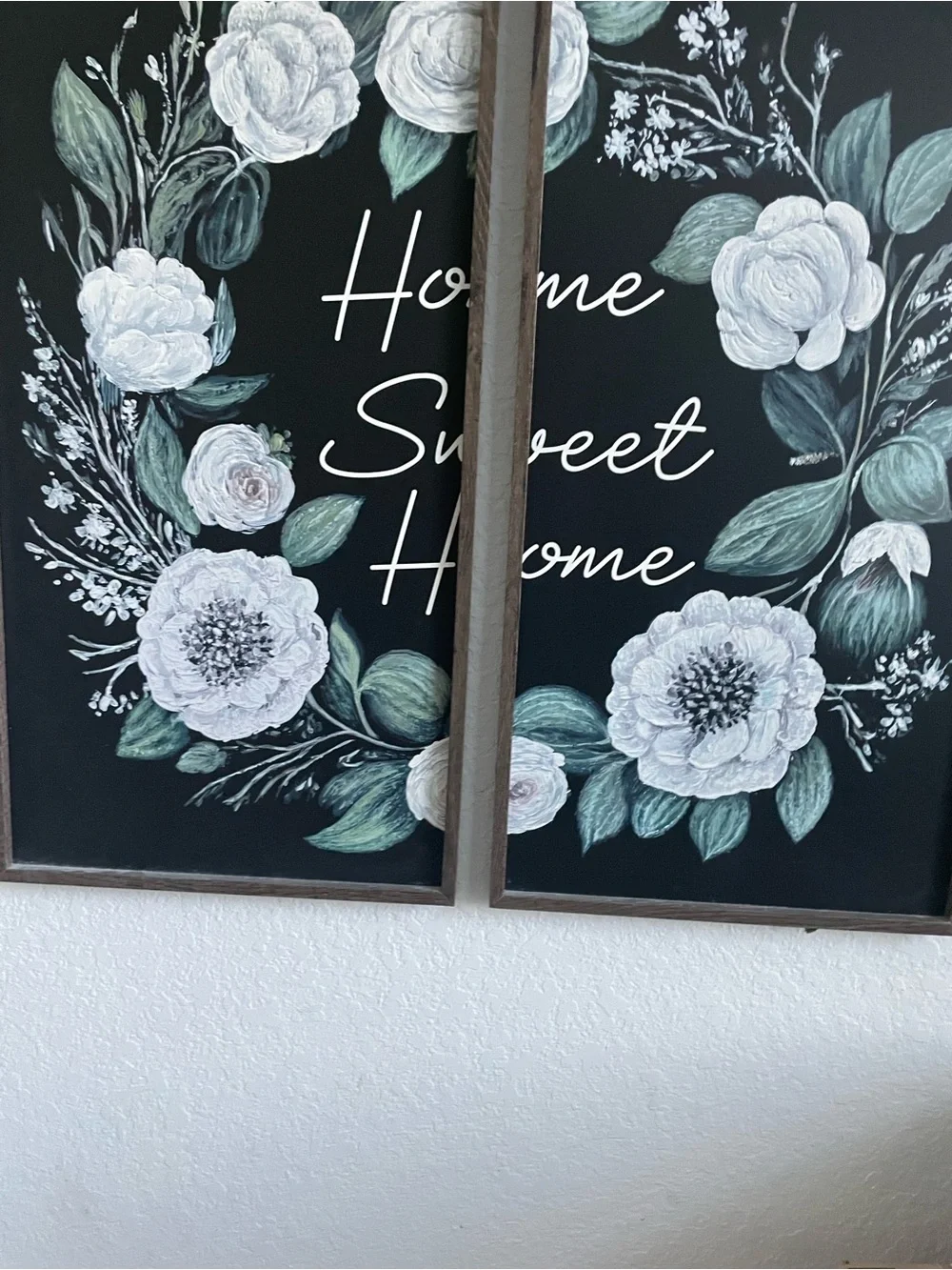 Home Sweet Home Floral Wreath Wall Art - White & Green
